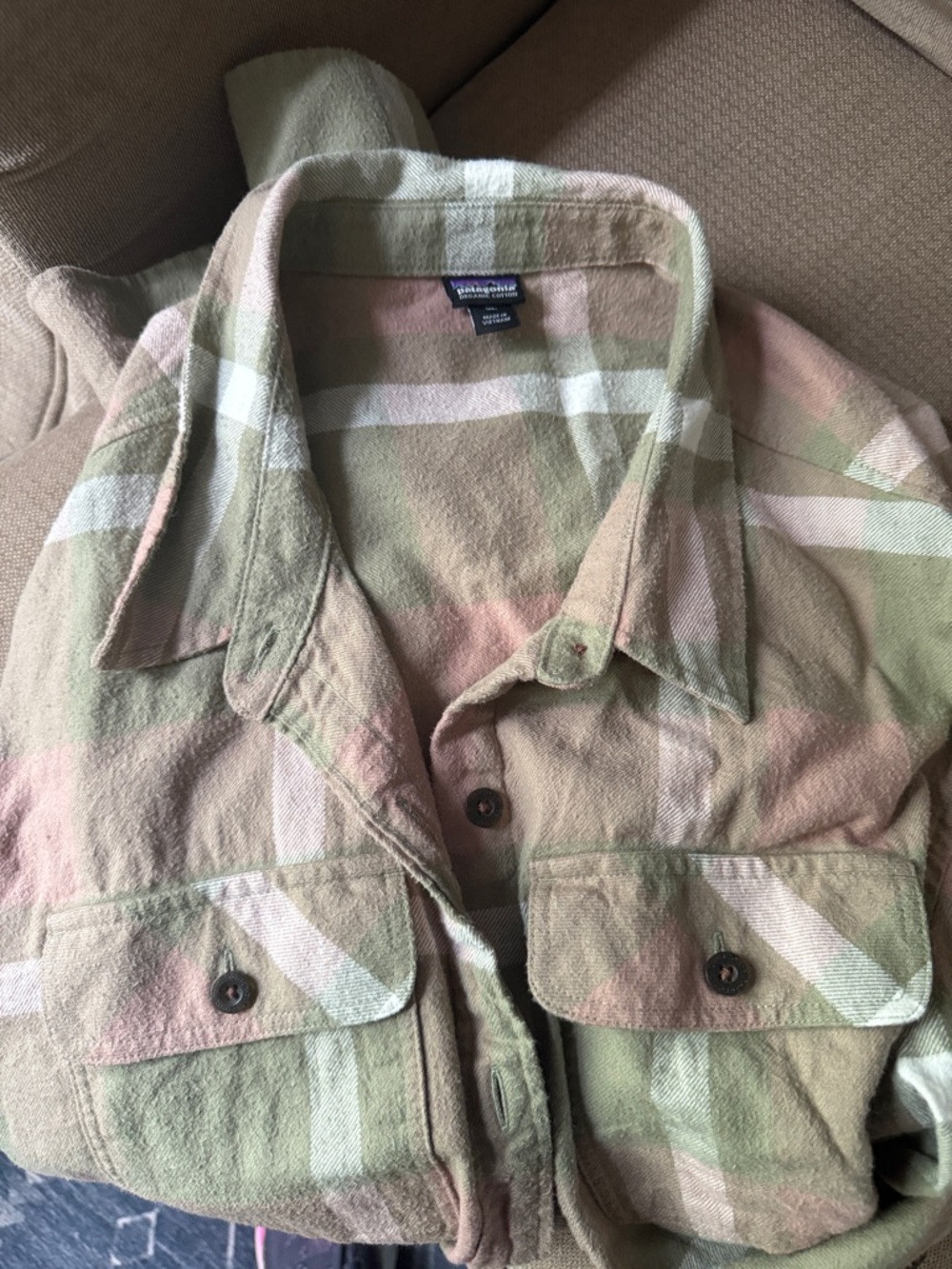 Patagonia Pastel Plaid Button-Up Shacket in Green & Pink